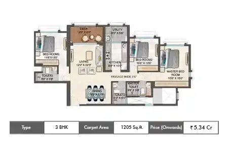 3 BHK 1205 SqFt
