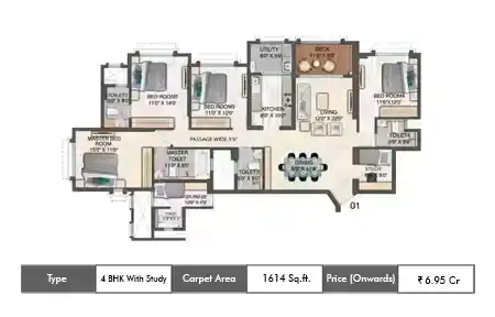 4 BHK With Study-1614 SqFt
